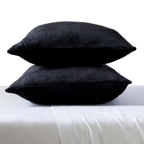 Triodream Micro Fleece Pillowcase Set with Zipper | Ultra Soft Velvet Pillow Cases | Soft Pillowcases and Shams | Flannel Fleece Velour Material | King Size Pillowcases - 20" x 36" - Black' 6
