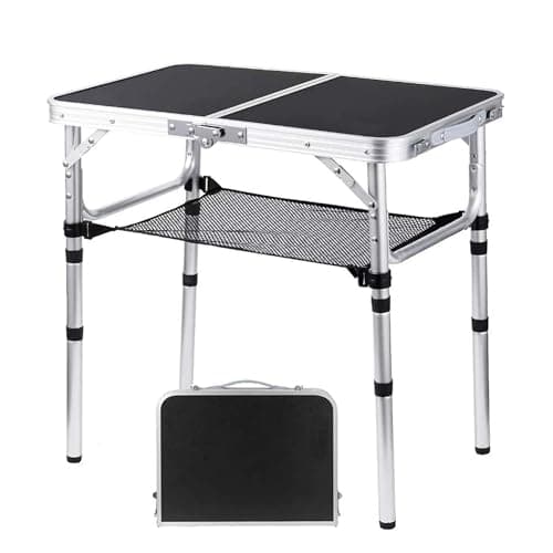 YihuiKo Folding Camping Table, Adjustable Height Folding Table, Portable Aluminum Small Folding Table with Carry Handle for Picnic, BBQ, Indoor, Office