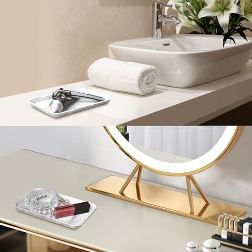 Countertop Vanity Tray, Bathroom Silicone Shatterproof Tray, Soap and Sponge Holder for Kitchen Sink Toilet Tank Tray, Bathroom Trays for Counter, Perfume Candle Key Valet - Marble 8