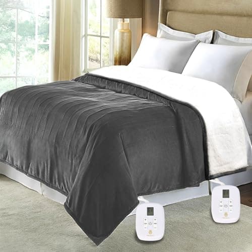 Marquess King Size Electric Blanket with Dual Control,Flannel Sherpa Washable and Comfortable Heated Blanket with 10 Heat Settings, Safety 10 Hours Auto-Off(King, Grey)