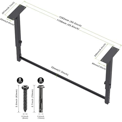 Kipika 48" Ceiling Mount Pull Up Bar - Heavy Duty Steel Chin Up Bar with 4-Level Height Adjustment - Stable, Durable, and Easy to Install - 500 LB Capacity 7