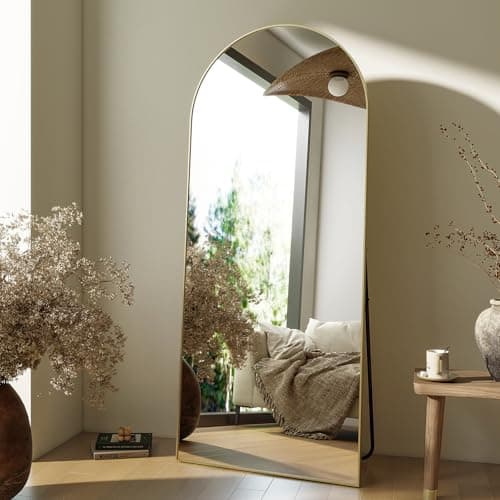 HARRITPURE 64"x21" Arched Full Length Mirror Free Standing Leaning Hanging Mounted Mirror Aluminum Frame Modern Simple Home Decor for Living Room Bedroom Cloakroom, Gold 8