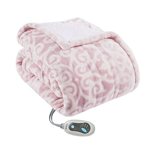 Beautyrest Wearable Electric Poncho Wrap Blanket, Ultra Soft Sherpa & Berber Fleece Heated Throw, UL Certified & Oeko-TEX, 3 Heat Settings & 2 Hour Auto Shutoff, Gift-Ready, 50" x 64", Blush Lattice
