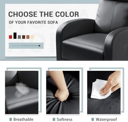 Homall Recliner Chair, Recliner Sofa PU Leather for Adults, Recliners Home Theater Seating with Lumbar Support, Reclining Sofa Chair for Living Room (Black, Leather) 7