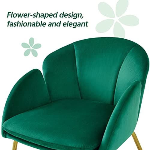 Yaheetech Flower Velvet Vanity Chair, Modern Side Chair Armchair with Golden Metal Legs for Living Room/Dressing Room/Bedroom/Home Office/Kitchen, Green 6