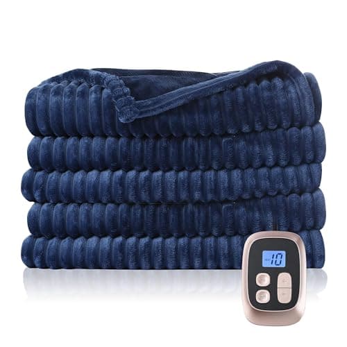 DUODUO Electric Heated Blanket Full Size 72"x84" Reversible Cozy Silky Flannel Fabric with Ribs, Fast Heating with 10 Heating Levels 12 Hours Auto-Off for Bedding - Navy