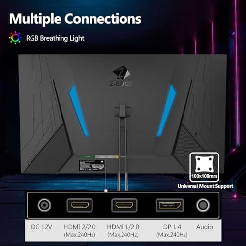 24.5" Gaming Monitor 240Hz, Z-Edge UG25F FHD 1920x1080 Computer Monitor, 1ms Frameless LED, Contrast Ratio 5000:1 6