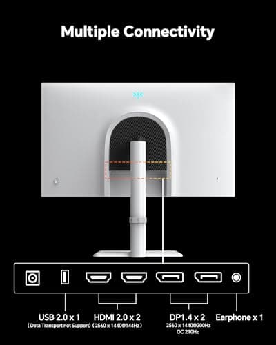 KTC 27 Inch Gaming Monitor 200Hz, 1440P Monitor with Speakers, Up to 210Hz Computer Monitors Fast IPS 1ms, 131% sRGB, Adaptive Sync, Tilt/Swivel/Pivot/Height Adjustment, HDMI DisplayPort, White H27T6 8