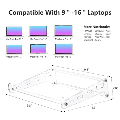 QUPIVA Acrylic Laptop Stand for Desk, Clear Ventilated Computer Stand Holder for Desk, Ergonomic Acrylic Sturdy Laptop Riser Compatible with MacBook Air Pro Dell Lenovo Thinkpad ASUS 9-16 Inch 6