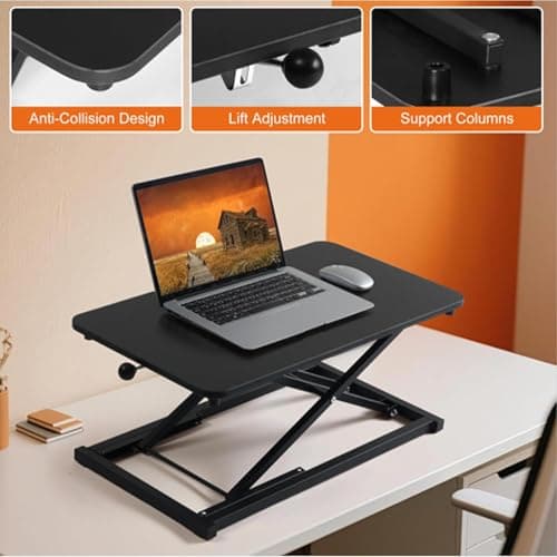 Standing Desk Converter Height Adjustable,Keyboard Riser for Stand Up Desk Riser, Easy Lift Height Converter Computer Workstations Home Office Study Room Portable Small Table Black Size 23.6 Inch D 7