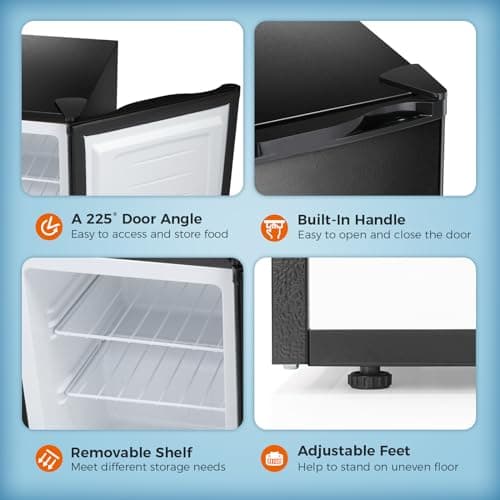 Kismile 2.1 Cu.ft Compact Upright Freezer with Reversible Single Door,Removable Shelves Mini Freezer with Adjustable Thermostat for Home/Kitchen/Office (2.1 Cu.ft, Black) 3