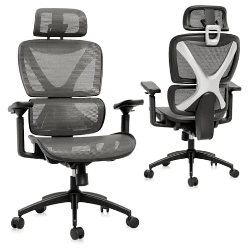 GABRYLLY Ergonomic Office Chair, Big and Tall Mesh Chair with Lumbar Support, 3D armrest - 215° Rotation, Adjustable Headrest & Soft Seat, Durable Desk Chair 350LBS for Work Gaming Computer,Grey