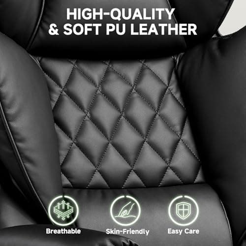 COMHOMA Big and Tall Office Chair, High Back Leather Gaming Chair with Footrest, Executive Ergonomic Office Chair with Pocket Spring Lumbar Support and with Outward Fixed Soft Armrests 6
