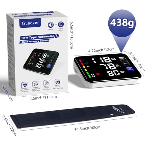 GUAEVER Blood Pressure Monitor Rechargeable Upper Arm Blood Pressure Monitors for Home Use Large Screen Bp Machine with 8.7"-16.5" Bp Cuff, 2x120 Memory, Voice Broadcast Bp Monitor (Black) 7