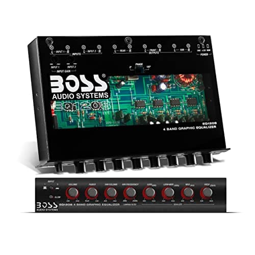 BOSS Audio Systems EQ1208 4 Band Pre-Amp Half-DIN Car Equalizer, Subfoofer Output, Dual Color Illumination