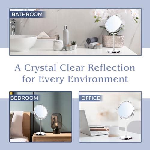 10X Magnifying Makeup Mirror on Round Stand for Tabletop, Bedroom Vanity Desk and Bathroom Counter - Free Standing Double Sided 10X/1X Magnification Mirror - 7" Wide and 14" Tall (Chrome) 6