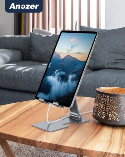 Anozer Tablet Stand,Adjustable Tablet Holder for Desk,Foldable for iPad Stand Dock Holder for iPad Air 5/4/Mini 6/Mini 5/10.2/Pro 12.9/Pro 11,Portable Monitor,Surface (4-13 inch)-Grey 7