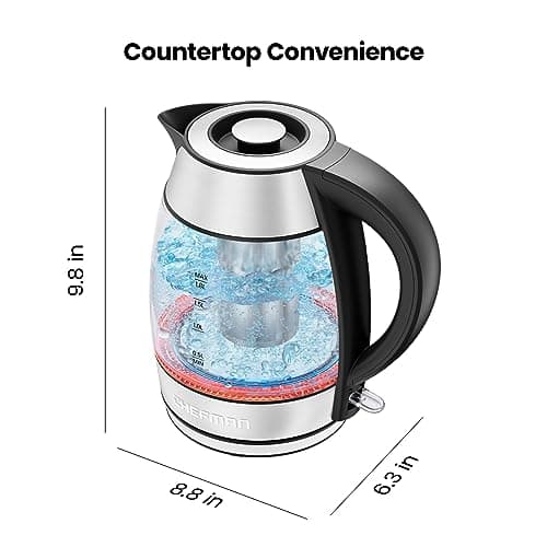 Chefman Glass Electric Kettle for Boiling Water, 1.8L 1500W, with Tea Infuser, Keep Warm Function, Auto Shut Off, Boil-Dry Protection, BPA Free, Hot Water Boiler, Electric Tea Kettle - Stainless Steel 9