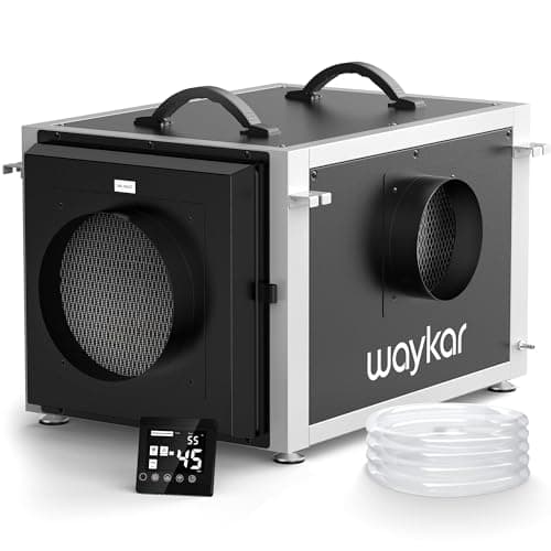 Waykar 158 Pints Crawl Space Dehumidifier with Remote Control and Pump, Dual Duct HVAC Commercial Whole-House Dehumidifier for Basement, Industry Water Damage Unit - 5-Year Quality Coverage