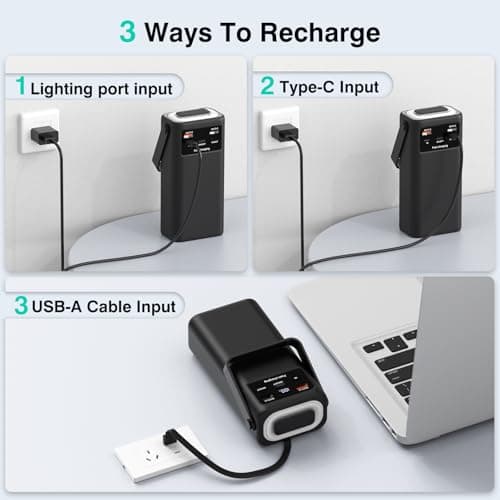 Portable Charger 40000mAh Power Bank Built-in Cable,PD 22.5w Fast Charging Powerbank, LED Display External Battery Pack with Retractable Auto Lighting, Travel Phone Charger for iPhone,Samsung,Google 6