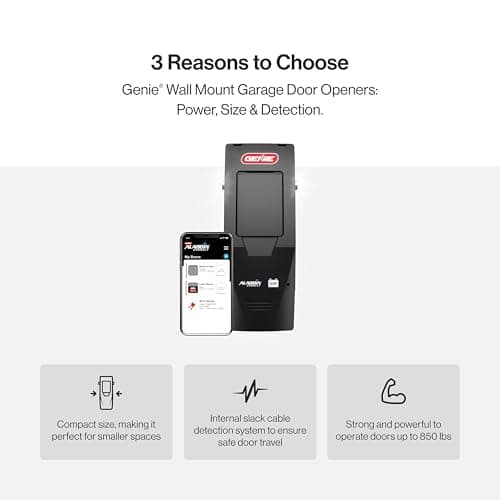 Genie B6172H Wall Mount Smart Garage Door Opener, DC Motor Lifts up to 14ft high 850lbs, Black 14