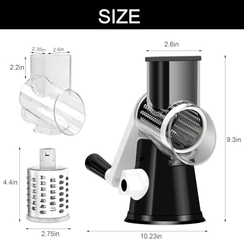 Cambom Rotary Cheese Grater Hand Crank Cheese Shredder for Fresh Cheese, Vegetable, Nuts,Non-slip Suction Base, Free Cleaning Brush Three Blades, Black 5