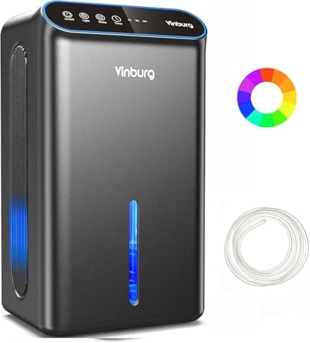 Dehumidifier for Home, Dehumidifier for Basement with Big Water Tank, (800 sq.ft.) Small Dehumidifier with Drain Hose for Bedroom Bathroom with Auto Shut Off, Timer, 7 Colors LED (Black)