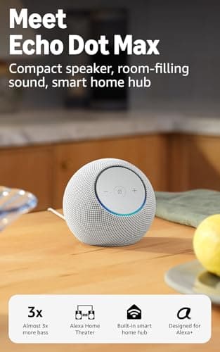 Amazon Echo Dot Max (newest model), Alexa speaker with room-filling sound and nearly 3x bass, Great for living rooms and medium-sized spaces, Designed for Alexa+, Glacier White 8