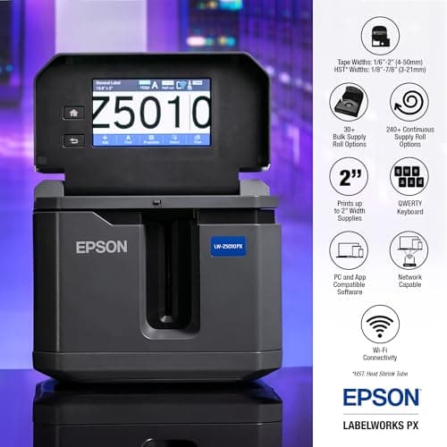 LABELWORKS Epson LW-Z5010PX Industrial Label Maker - Complete Printer Kit with Accessories, PX 147' Bulk Label Rolls, Desktop Printer 5
