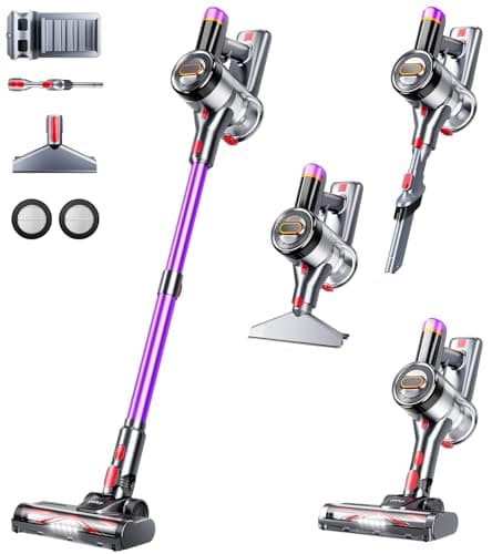 Cordless Vacuum Cleaner, 500W 40Kpa 60Mins Vacuum Cleaners for Home, Anti-tangle Stick Vacuum with Self-Standing, Wall Mount Charging, LED Display, 8-in-1 Wireless Vacuum for Carpet Pet Hair Hardfloor