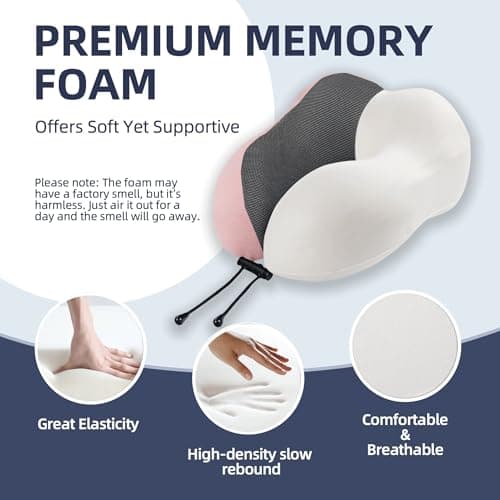 Travel Pillow with Extra Large Hood for Airplane Long Flights Privacy and Comfort Memory Foam with Velvet Cover for Road Trip Head&Neck Support for Plane Office Cars Sleeping & Rest (Pink) 7