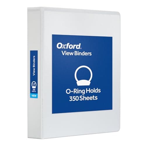 Oxford Ring Binders, 1.5" Round Ring Binders, View Binder, Covers on 3 Sides, XtraLife Hinge, Non-Stick, PVC-Free, White, 350 Sheet Capacity (1002547)