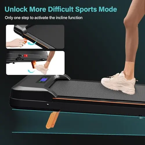 Walking Pad with Incline, Under Desk Treadmill for Home Office, 2.5HP Portable Treadmills with Panel & Remote Control, 4 in 1 Walking Running Machine Manual Incline, Compact Treadmill 265LB Capacity 8