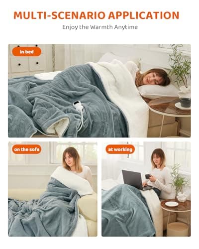 Heated Blanket Full Size Electric Blanket, Faux Fur Heat Blanket, Super Soft Cozy Heating Blanket with 9 Heating Levels & 1-9 Hours Auto Off, Fast Heating & Overheat Protection, 72" x 84", Gray 7