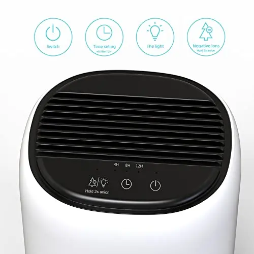 Hoomace Small Dehumidifiers for Bedroom w/Air Purifying Function, 1000 ml/35 oz for 2500 Cubic Feet (260 sq ft) with 7 Colorful LED Lights Timer Set Negative Ions Below 30 dB, Auto Shut-Down 5