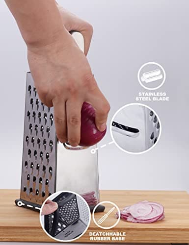 Kaishun Cheese Grater, Box Grater for Cheese Stainless steel Vegetable Slicer Food Shredder 4-sided Convenience for kitchen 6