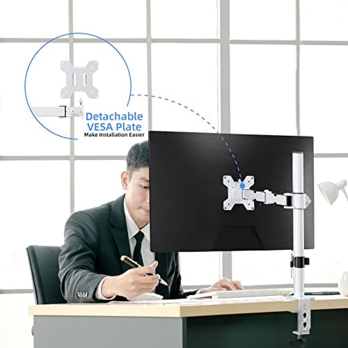Suptek Single Monitor Arm Desk Mount Fully Adjustable Monitor Stand for 1 / One Screen up to 13" to 32" Extra Tall 15.75 inch Pole,VESA 75x75mm or 100x100mm,White (MD9421W) 5