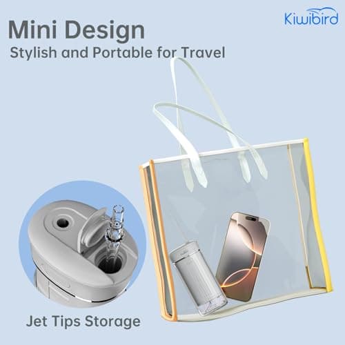 KIWIBIRD Mini Water Flosser for Travel, Ultra-Portable Cordless Oral Irrigator with UVC Light, IPX8 Waterproof 3 Modes, 230mL Teeth Cleaner for Tonsil Stones & Braces Care - Home & Travel (Grey) 6