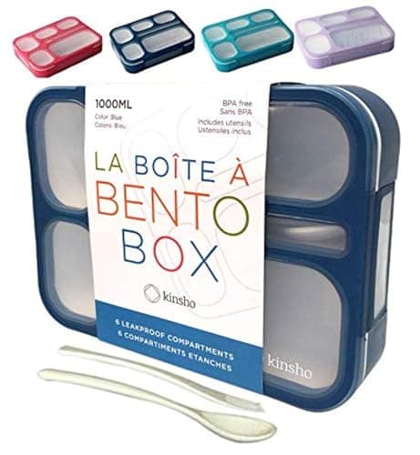 kinsho Bento Lunch Box Kids, Leakproof Lunch Containers for Boys Girls Adults with 6 Compartments - School, Daycare, Meal Planning Portion Control Container, BPA-Free Boxes, Utensils, Navy Blue