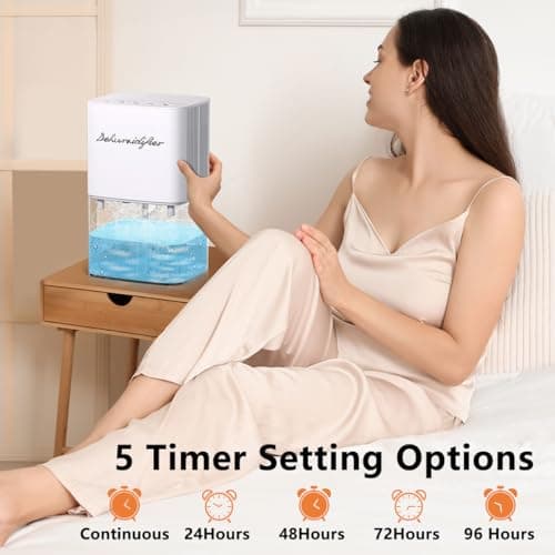 Dehumidifier 1657ML 58OZ Small Dehumidifier for Home 230 Ft² Safety Dehumidifiers Adjustable 10 Color Lights 5 Timers 3 Setting Modes Auto Shut Off Protection Low Noise For Bedroom Bathroom 6