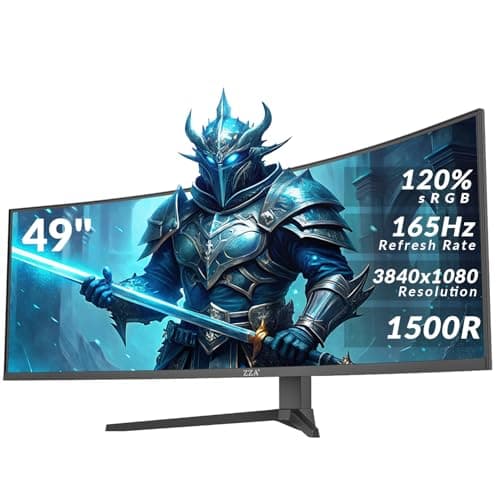 ZZA 49" Curved Gaming Monitor 144/165Hz Ultrawide 32:9 DFHD 3840 x 1080P,Ultrawide Monitor, 1500R, 120% sRGB, HDMI 2.1 & DP 1.4, Height Adjustable