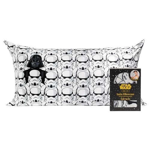 Kitsch x Star Wars Darth Vader & Stormtroopers Satin Pillowcase with Zipper for Hair & Skin - Softer Than Silk Pillow Cases, Cooling Satin Pillow Case, Wrinkle-Free King Size Satin Pillow Case, 19x36