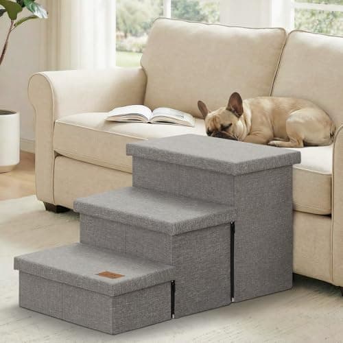 Zerbuger Wider Dog Ramp for High Bed with Storage 18" H, Foldable Dog Stairs for Small Medium Large Older Senior Animal, Sturdy Dog Step for Climbing Bed or Couch, Arthritis-Friendly (Gray, No Condo) 8