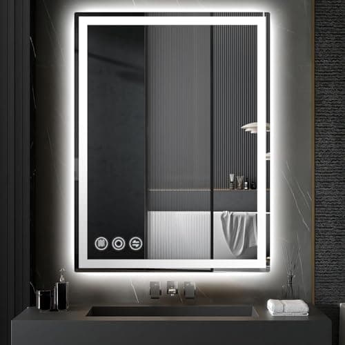 LED Bathroom Mirror 24"x 32" with Stepless Dimmable Wall Mirrors with Anti-Fog, Dimmable CRI>90, Vanity Mirror with 3 Color Modes, Shatter-Proof, Memory Bathroom Mirror with LED Lights 9