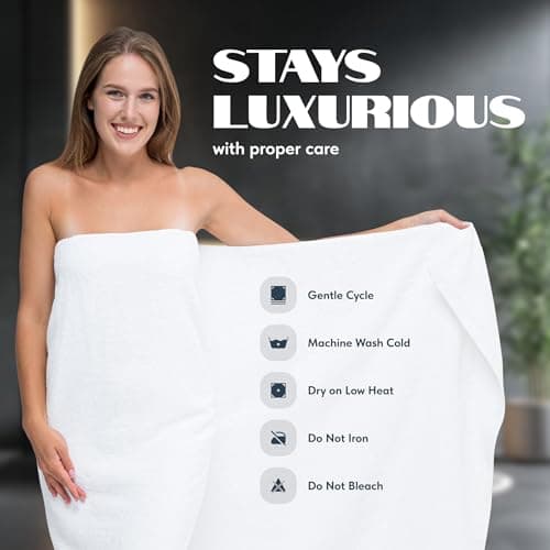 White Classic Luxury Bath Sheets Towels for Adults Extra Large 35x70 Inch - 700 GSM Turkish Cotton, Highly Absorbent | Hotel Collection | 2 Pack 6