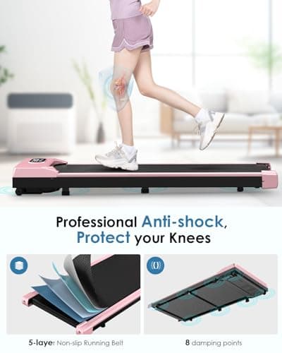 HomeFitnessCode Walking Pad, 5MPH Under Desk Treadmill Portable for Office & Home, Wider Running Belt, Remote Control, LED Display, 300 LB Capacity, Pink 5