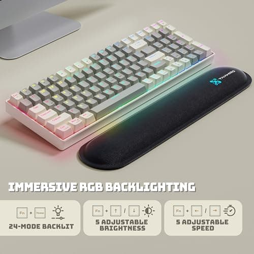 Creamy Mechanical Keyboard Wireless - 100 Keys Hot-Swappable Retro Design, Silent Linear Switches, 3-Mode (BT/2.4G/USB-C), RGB Backlit, 3000mAh, Ergonomic Wrist Rest for Win/Mac Gaming & Typing 7