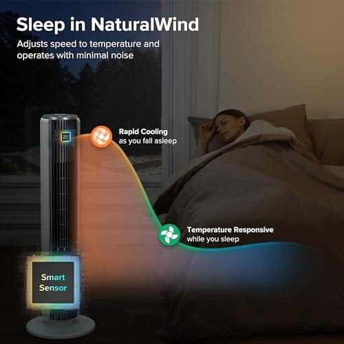 LEVOIT Tower Fan for Bedroom, Standing Fan with 28dB Quiet for Sleep, Remoter, 12H Timer, 25ft/s Velocity, 5 Speeds, 4 Modes, 90° Oscillation for Home, Office, Indoor, Bladeless 36 inch, White 6