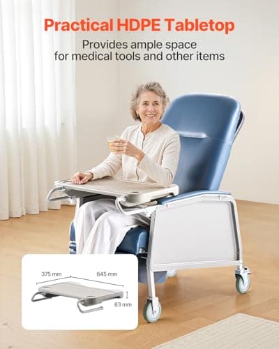 VEVOR Geri Chair Recliner, 3-Position Reclining Geri Chair, Movable Medical Recliner Chairs with 4 Wheels, Soft Padded Seat & Detachable Tray, Ideal for Hospital, Nursing Home, and Geriatric Home Care 5