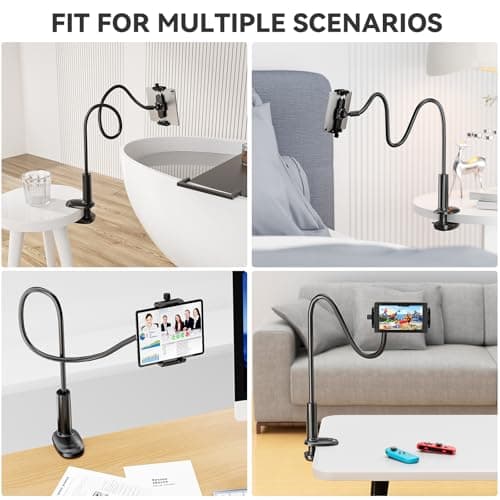 KDD Gooseneck Tablet Stand, 360° Adjustable Phone & iPad Holder for Bed and Desk, Flexible Arm Mount Clip for Video Recording, Bedside & Headboard Clamp for iPad Pro 12.9, Mini, Switch 8